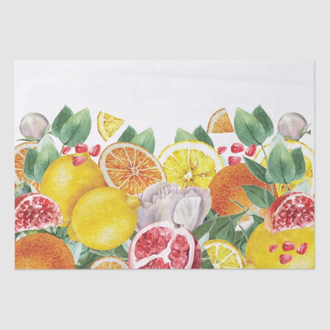 Papel De Seda Casamento Botânico Citrus Watercolor (Frente )