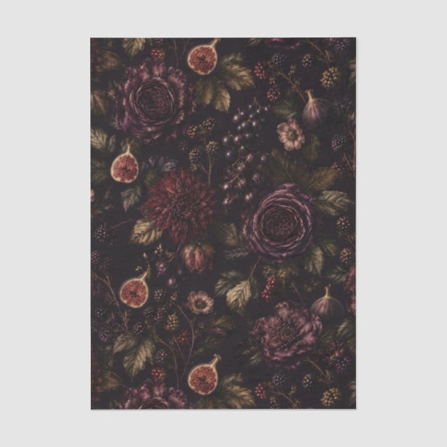Papel De Seda Casamento Botânico Escuro de Romance Temperamental (Frente )