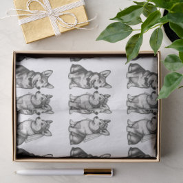 Papel De Seda Casamento Caprichoso em Preto e Branco com Corgi V