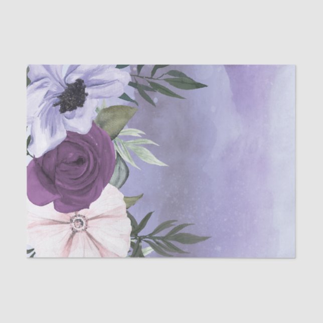 Papel De Seda Casamento com aguarela floral de lavanda roxa mode (Frente )