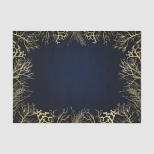 Papel De Seda Casamento de Coral Elegante Dourado e Azul-Marinho