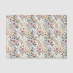 Papel De Seda Casamento de Flores Rosa Dourado Vintage Elegante