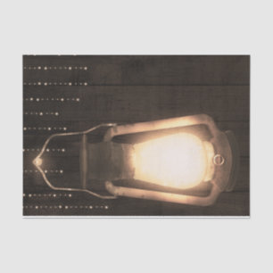 Papel De Seda Casamento de Lanterna Rústica e Luzes Castanho