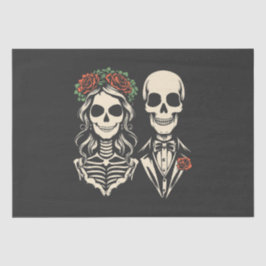 Papel De Seda Casamento de rosas de esqueleto gótico