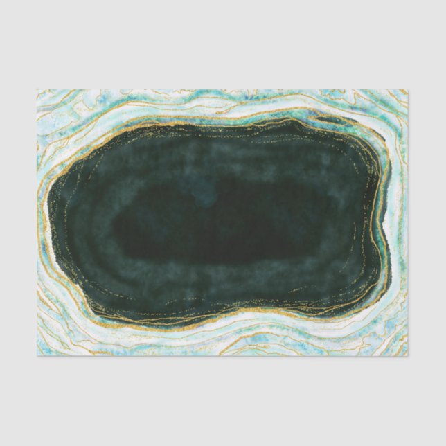 Papel De Seda Casamento de Teal Green & Dourado Agate Marble Geo (Frente )