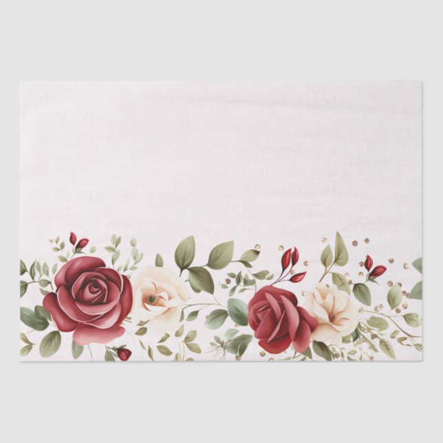Papel De Seda Casamento Dourado de Rosas de Creme Vermelho (Frente )