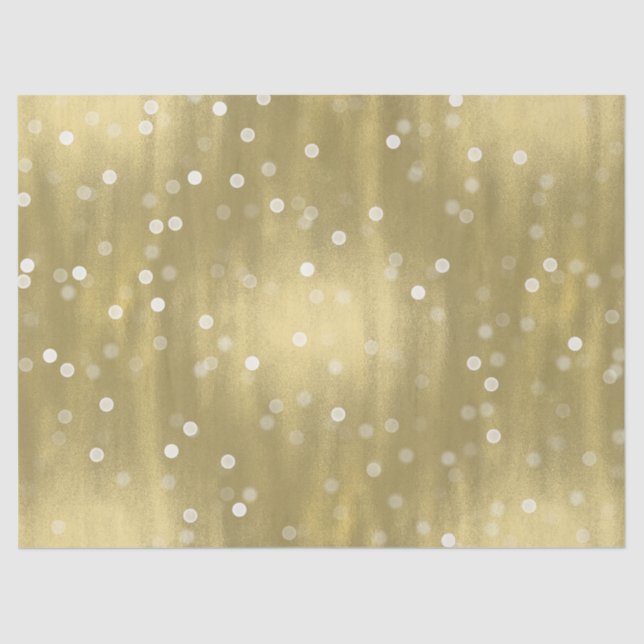 Papel De Seda Casamento Dourado e Branco de Confetti Bokeh (Frente )