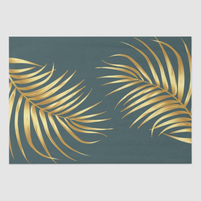 Papel De Seda Casamento Dourado Verde Tropical (Frente )