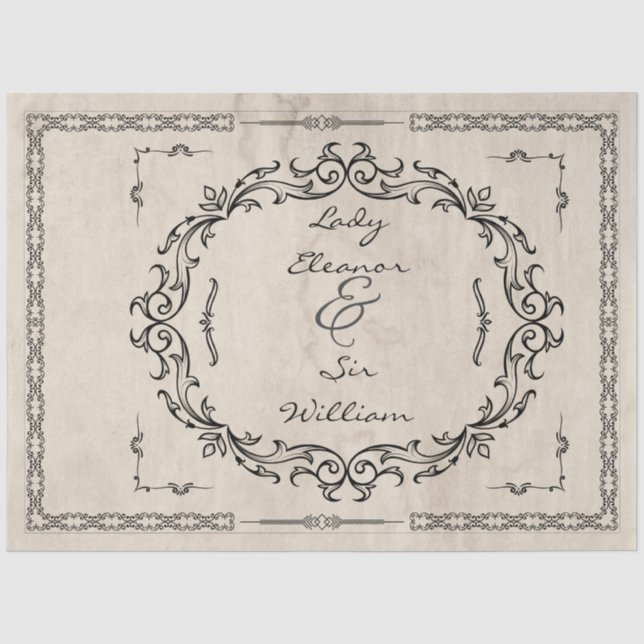 Papel De Seda Casamento Elegante de Manuscrito Medieval (Frente )