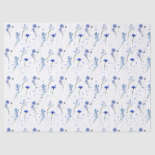 Papel De Seda Casamento Flor Silvestre Azul Água