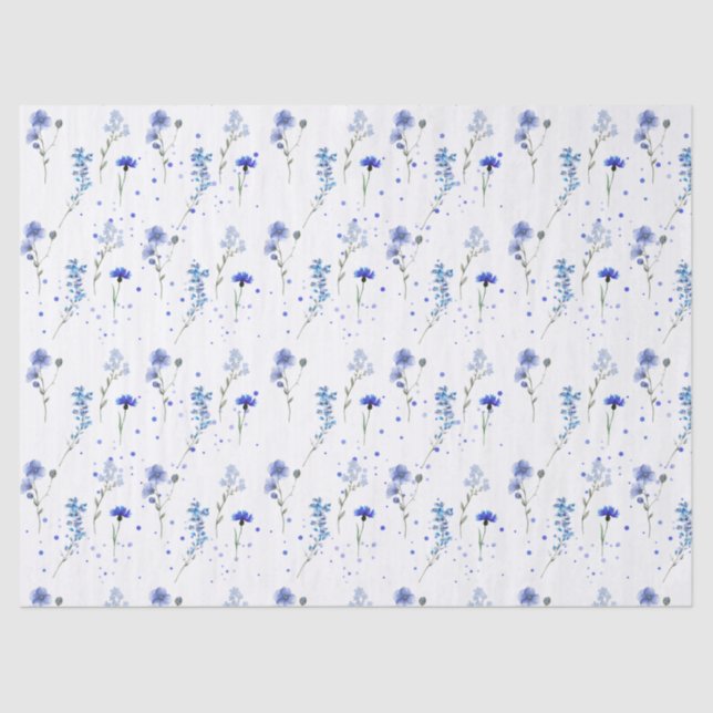 Papel De Seda Casamento Flor Silvestre Azul Água  (Frente )
