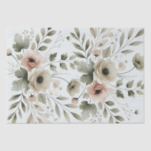 Papel De Seda Casamento Floral Aguarela Verde Oliva Caqui