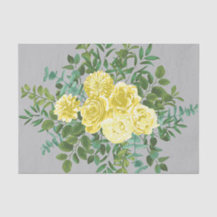 Papel De Seda Casamento Floral Amarelo-claro e Cinza