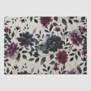 Papel De Seda Casamento Floral Azul Meia-Noite Borgonha Amêndoa