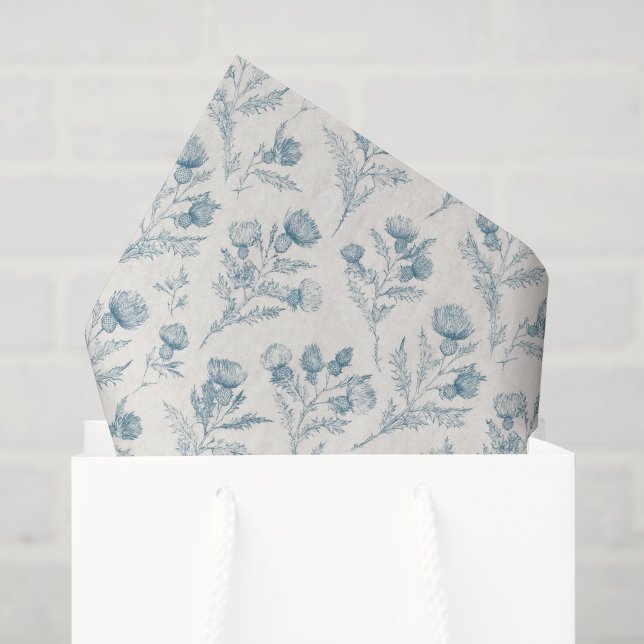 Papel De Seda Casamento Floral Branco Azul Bonito (Sacola de presentes)