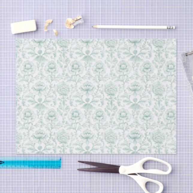 Papel De Seda Casamento Floral Branco Menta Chic (Arte )