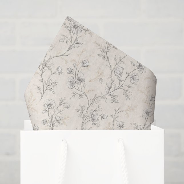 Papel De Seda Casamento Floral Chic Creme (Sacola de presentes)