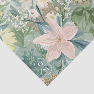 Papel De Seda Casamento Floral Chic Watercolor & Monograma