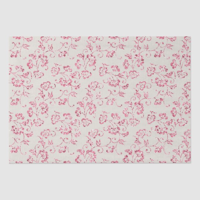 Papel De Seda Casamento Floral com Brilho Rosa Creme Romântico (Frente )