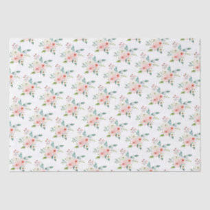 Papel De Seda Casamento Floral de Aquarela Branca Pêssego