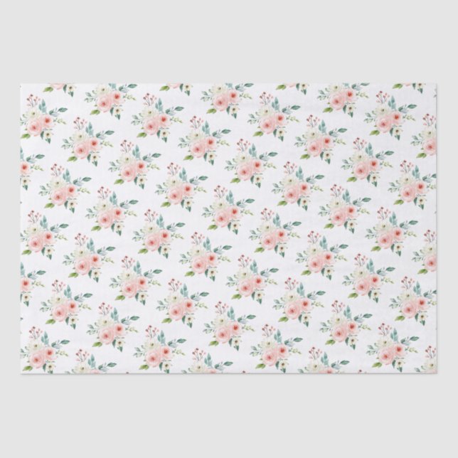 Papel De Seda Casamento Floral de Aquarela Branca Pêssego (Frente )