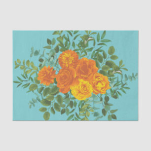 Papel De Seda Casamento Floral de Orange & Teal Aqua Peony & Ros