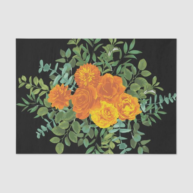 Papel De Seda Casamento Floral Laranja e Gótico Negra (Frente )