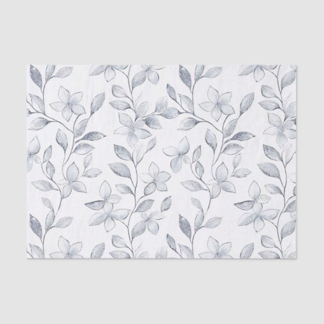Papel De Seda Casamento Floral Prata Chic Branco (Frente )