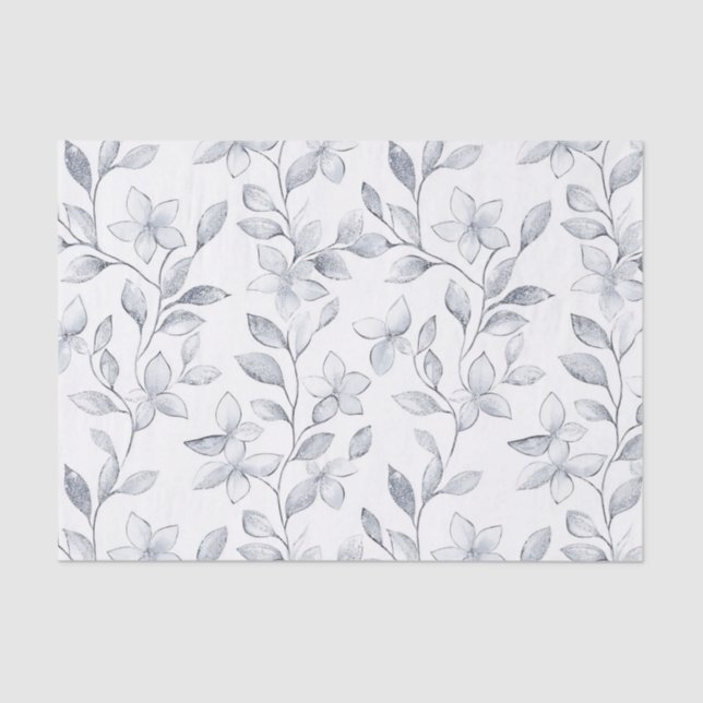 Papel De Seda Casamento Floral Prateado Chic Branco (Frente )