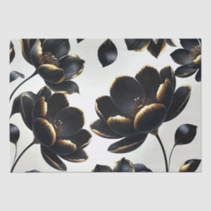 Papel De Seda Casamento Floral Preto e Dourado Bege