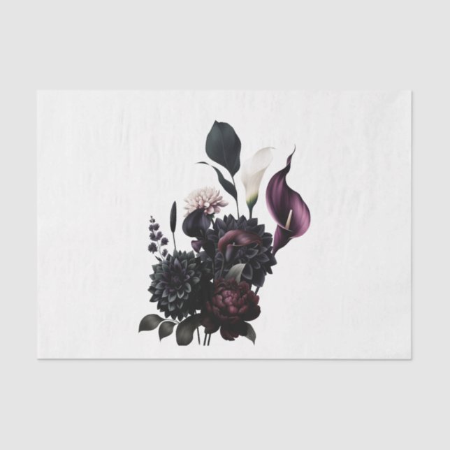 Papel De Seda Casamento Floral Romântico Negro (Frente )