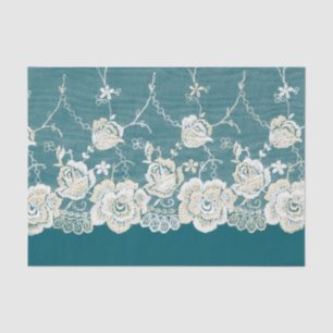 Papel De Seda Casamento Floral Romântico Verde Azul Lace Branco