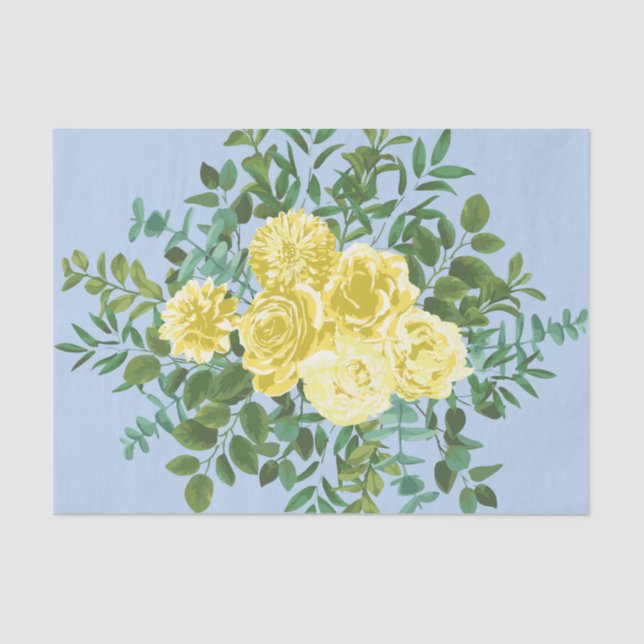 Papel De Seda Casamento Floral Rosa Azul Claro Amarelo e Pálido (Frente )
