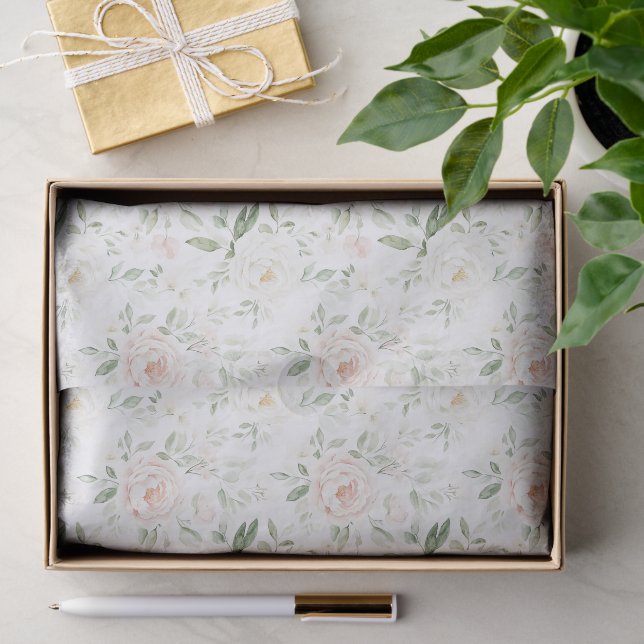 Papel De Seda Casamento Floral Rosa Bege Lindo (Presente)