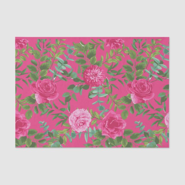 Papel De Seda Casamento Floral Rosa Brilhante (Frente )