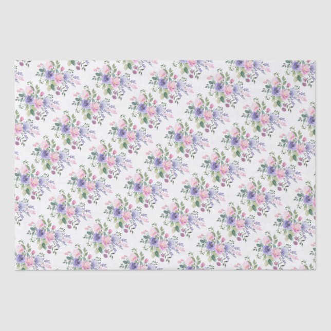 Papel De Seda Casamento Floral Roxo Lavanda Rosa (Frente )