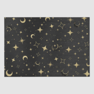 Papel De Seda Casamento Moderno Celestial Lua Estrelas Preto e D