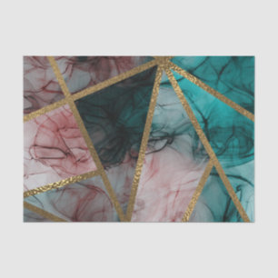 Papel De Seda Casamento Moderno Chic Glam Rosa Teal e Dourado