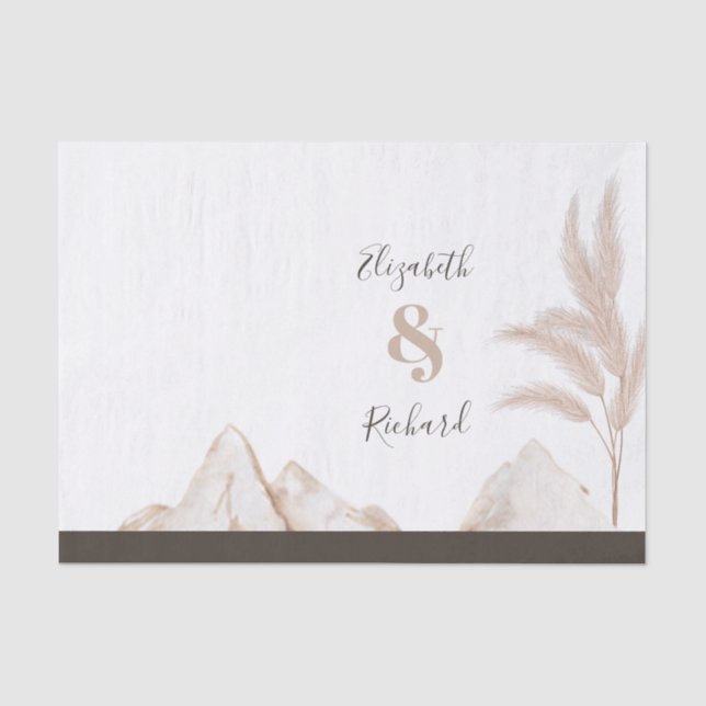Papel De Seda Casamento Moderno de Boho Pampas Grass (Frente )