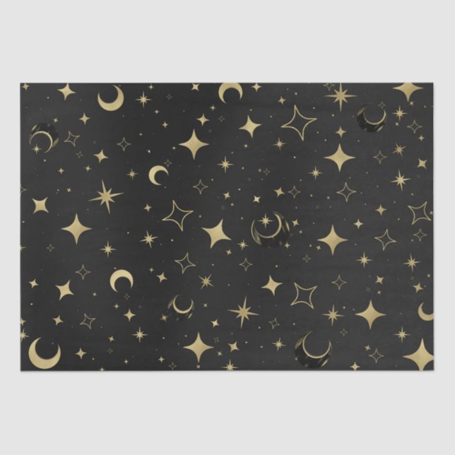 Papel De Seda Casamento Moderno Preto e Dourado Celestial Lua Es (Frente )