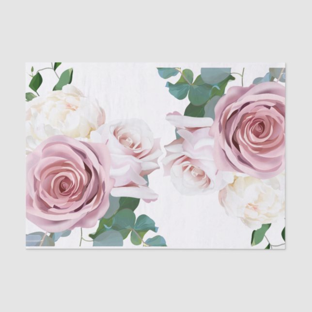 Papel De Seda Casamento Moderno Verde Floral Rosa Roses (Frente )