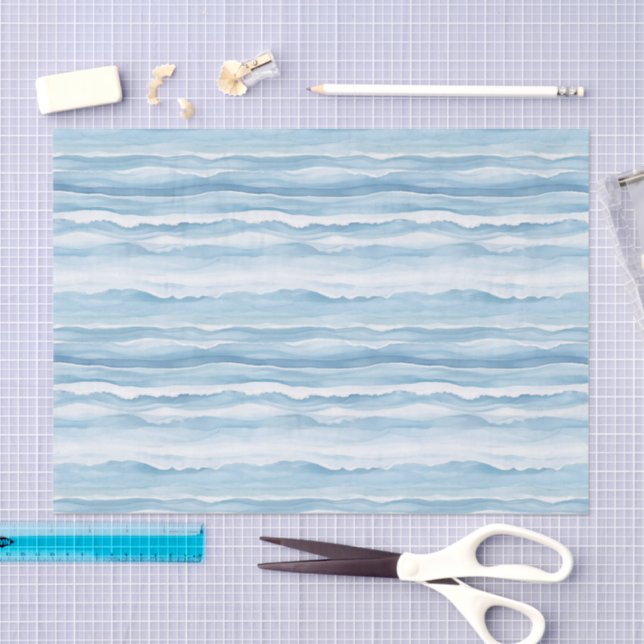 Papel De Seda Casamento Ondas do Oceano Azul Branco (Arte )