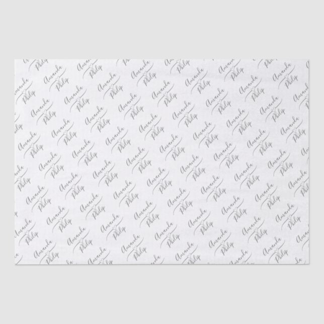 Papel De Seda Casamento Personalizado Prata e Branco, Casal (Frente )