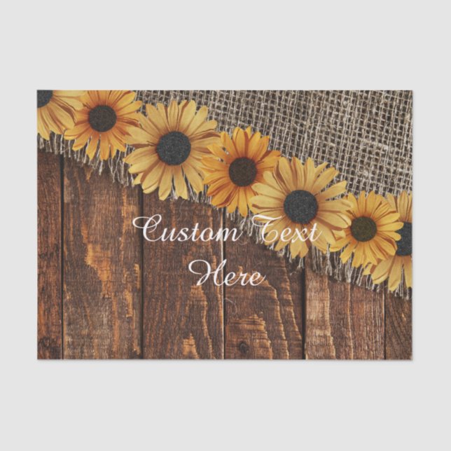 Papel De Seda Casamento Personalizado Rustic Wood & Burlap Sunfl (Frente )
