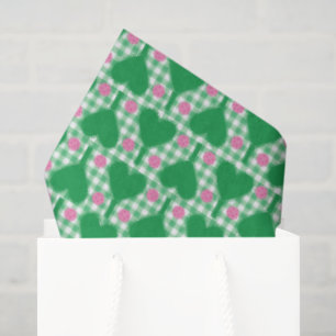 Papel De Seda Casamento Verde e Rosa Gingham Pickleball