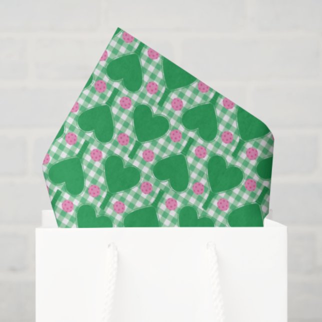 Papel De Seda Casamento Verde e Rosa Gingham Pickleball (Sacola de presentes)