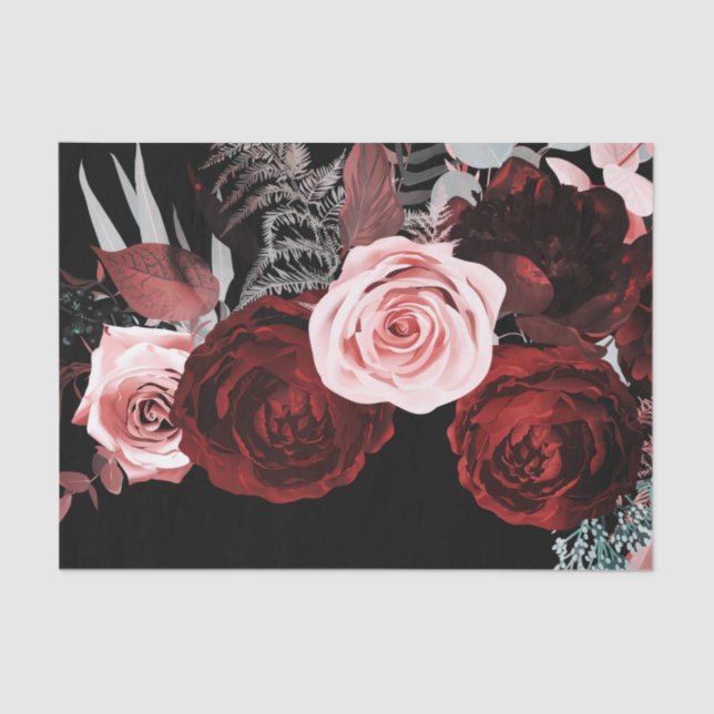 Papel De Seda Casamento verde-vegetativo das flores vermelhas e  (Frente )