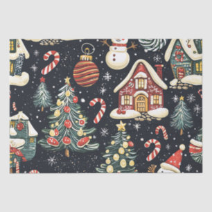 Papel De Seda Casas de Inverno Escuras Homem de Neve Vermelho Do