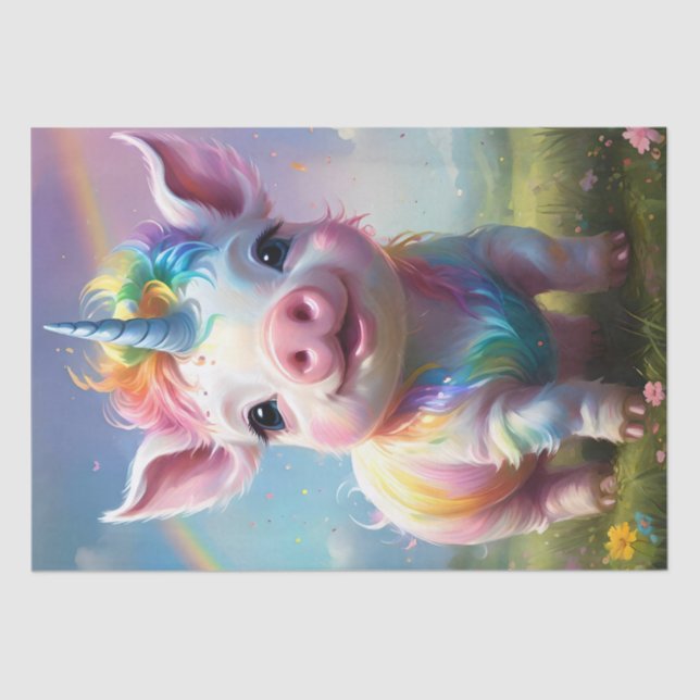 Papel De Seda "Cascos Mágicos: O Rainbow Unicorn Pig" (Frente )