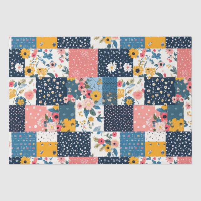 Papel De Seda Casinha Cor-de-Rosa Floral Patchwork (Frente )